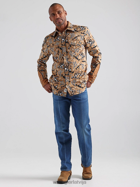 azul zils 20 reižu konkurētspējīgs moderna komforta krekls ar garām piedurknēm rietumu apdruku vīriešiem apģērbs Wrangler BFNTB481